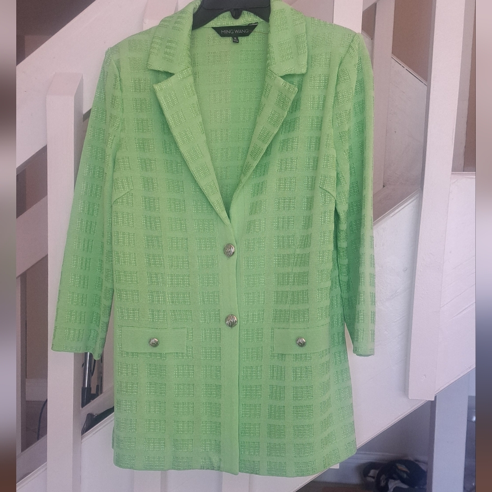 Ming Wang Green Blazer with Textured Design